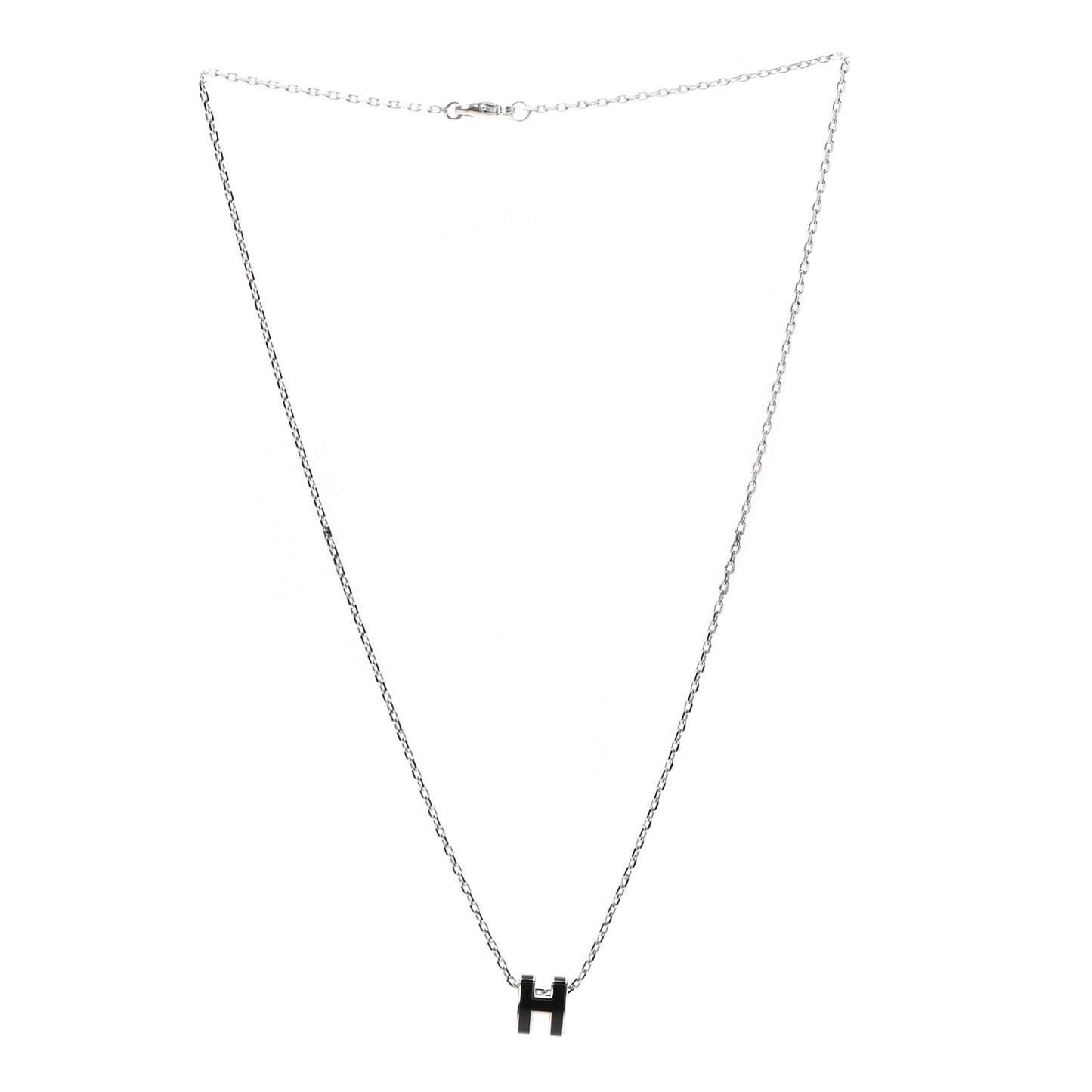Lacquered Palladium Mini Pop H Pendant Necklace Black