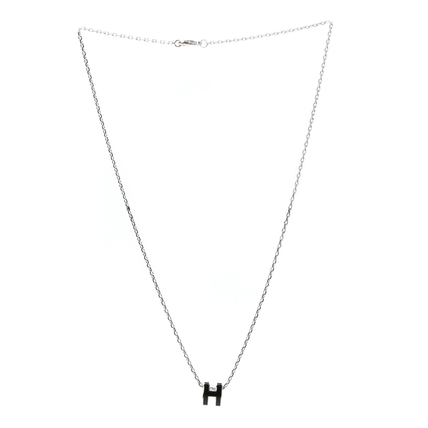 Hermes Lacquered Palladium Mini Pop H Pendant Necklace Black 3 of 6