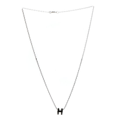 Hermes Lacquered Palladium Mini Pop H Pendant Necklace Black 3 of 6