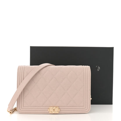 Chanel Caviar Quilted Boy Wallet On Chain WOC Light Beige 12 of 12