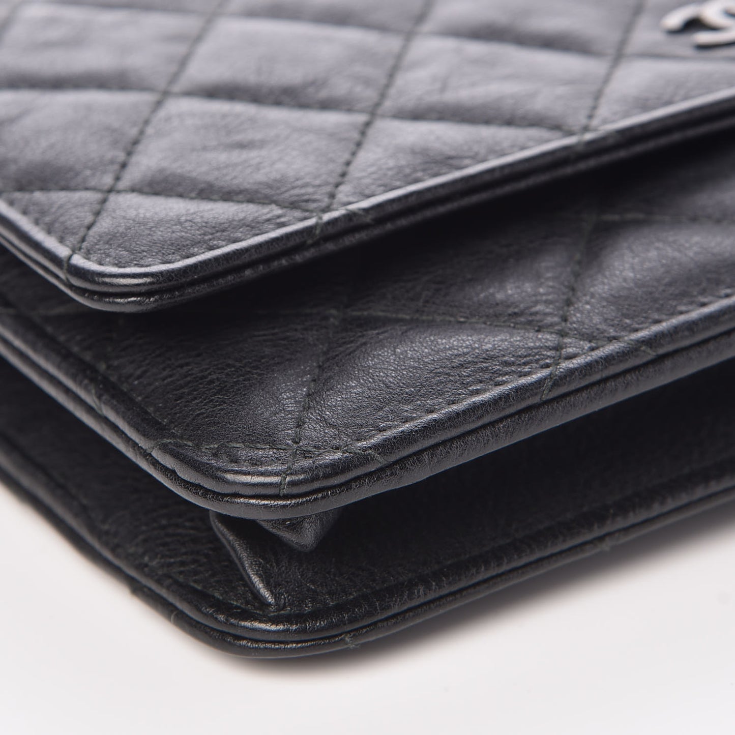 Crumpled Calfskin Quilted Wallet On Chain WOC So Black