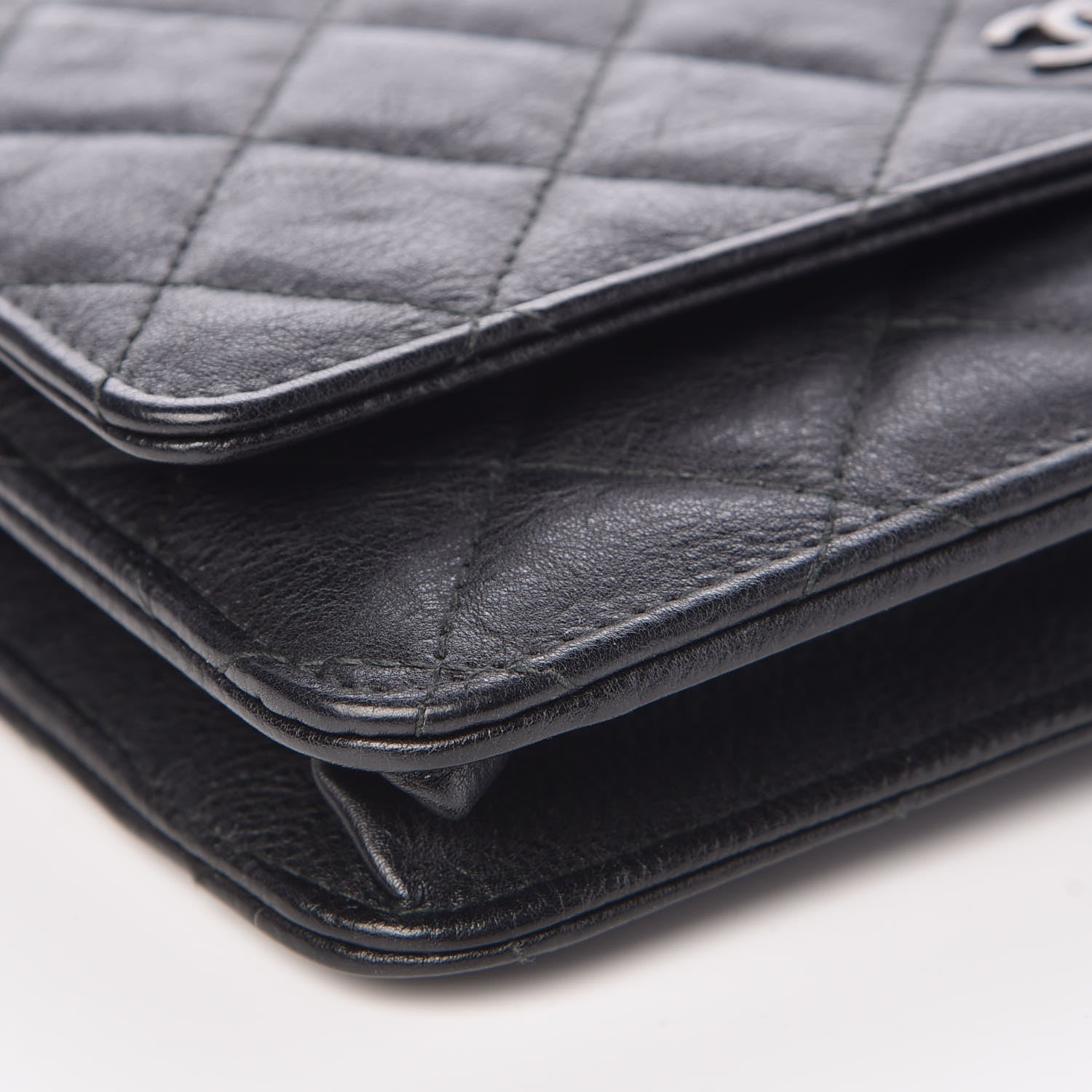 Chanel Crumpled Calfskin Quilted Wallet On Chain WOC So Black 9 of 11