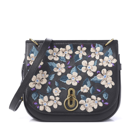 Mulberry Classic Grain Calfskin Embroidered Floral Amberley Satchel Black 1 of 11