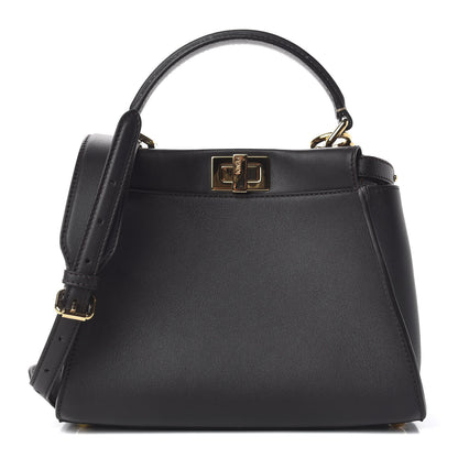 Fendi Vitello Seta Nabuk Pequin Mini Peekaboo Iconic Satchel Ebano Tobacco Moro 1 of 11