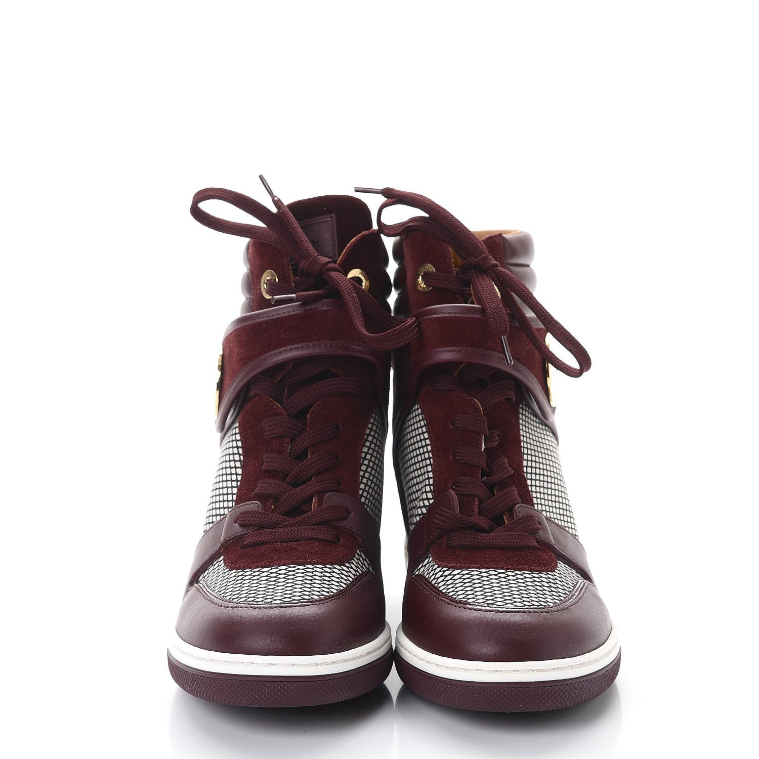 Louis Vuitton Calfskin Suede Postmark Wedge Sneakers 39.5 Bordeaux 2 of 8