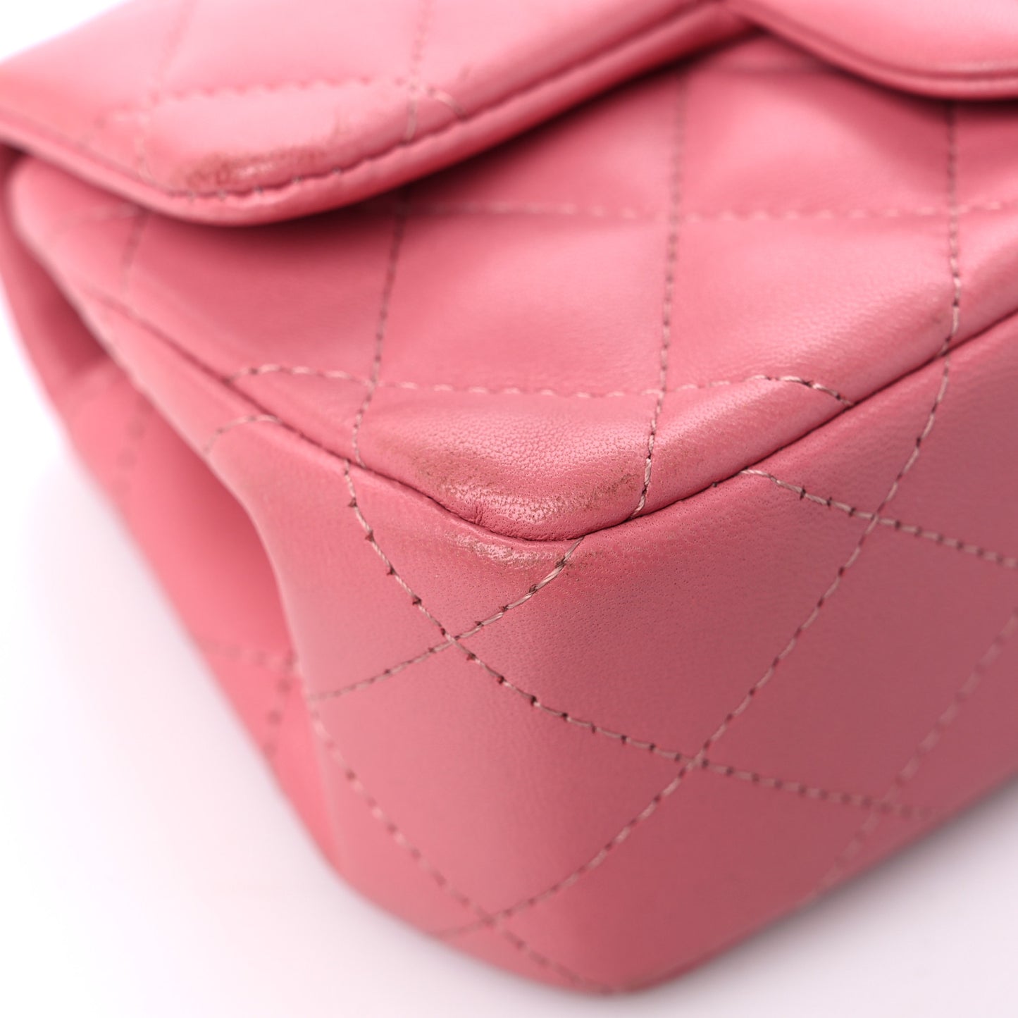 Lambskin Quilted Extra Mini Rectangular Flap Pink