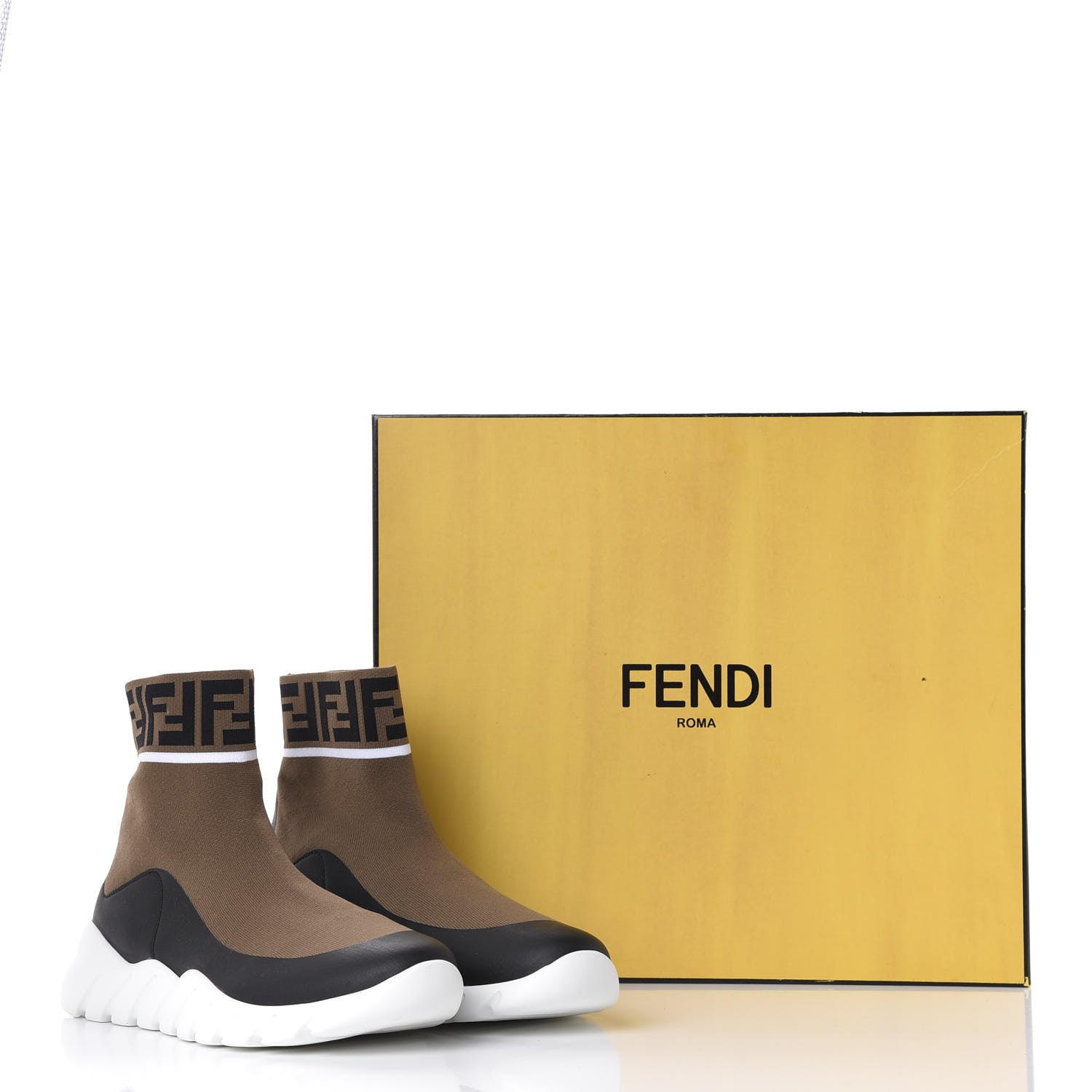 Fendi Stretch Knit Jacquard FF Reloaded Mens High Top Sock Sneakers 5 Tobacco Black 10 of 10
