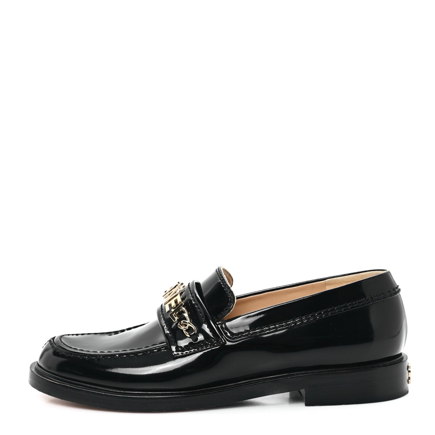 Shiny Calfskin Logo Loafers 36 Black
