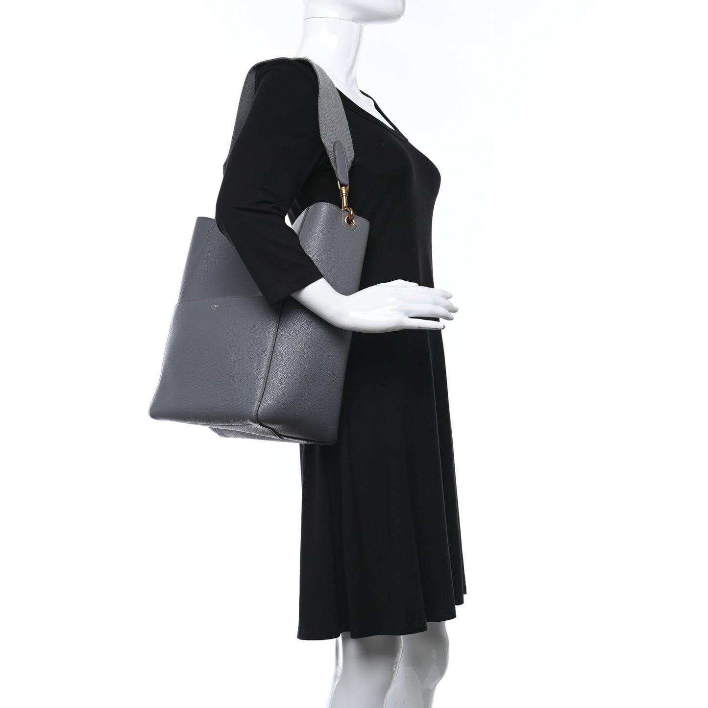 Soft Grained Calfskin Sangle Bucket Bag Grey