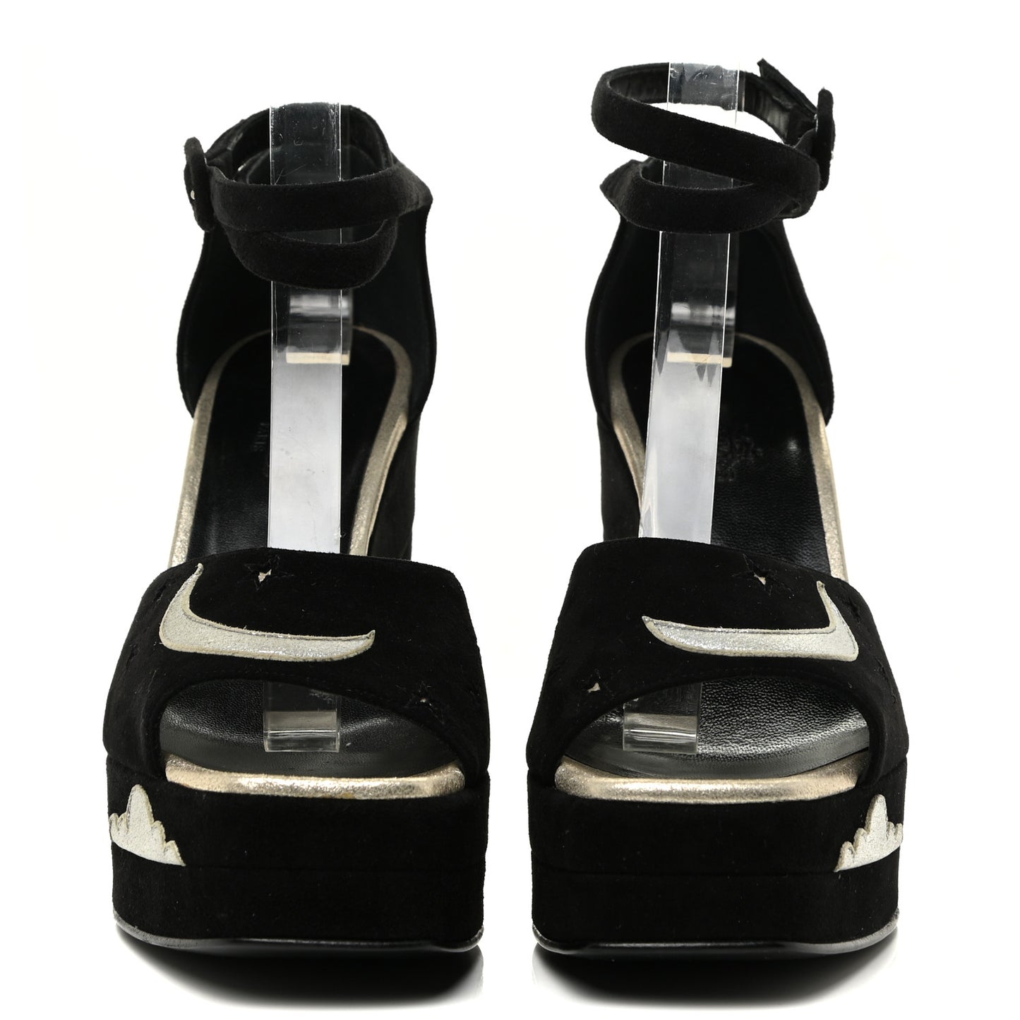 Suede Goatskin Tournis Wedge Sandals 38 Black