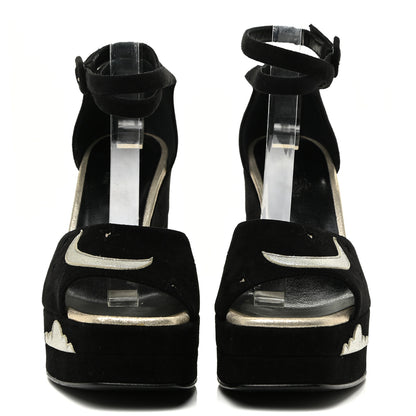 Hermes Suede Goatskin Tournis Wedge Sandals 38 Black 2 of 11