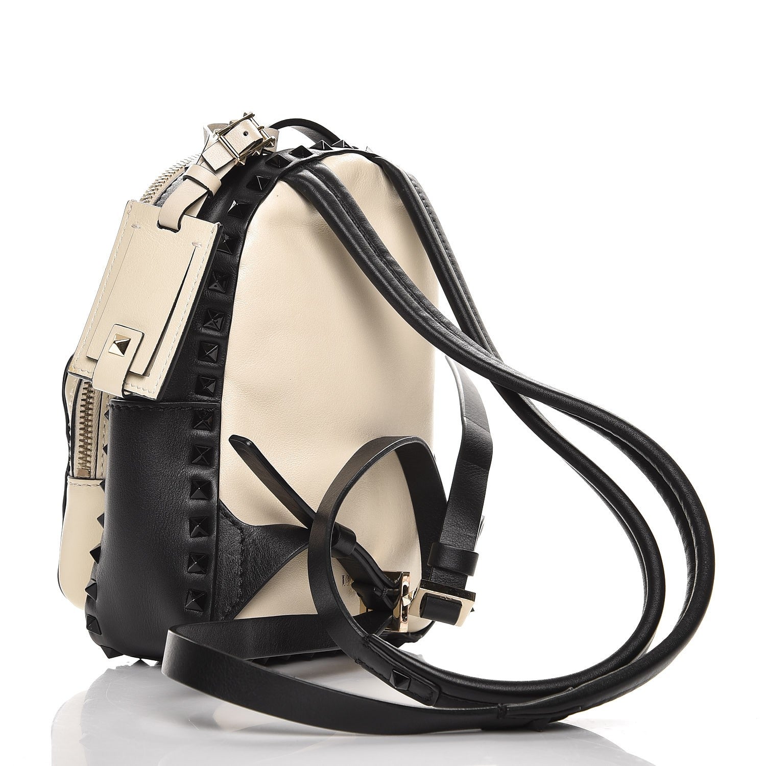 Valentino Garavani Calfskin Mini Rockstud Backpack Black Light Ivory 3 of 8