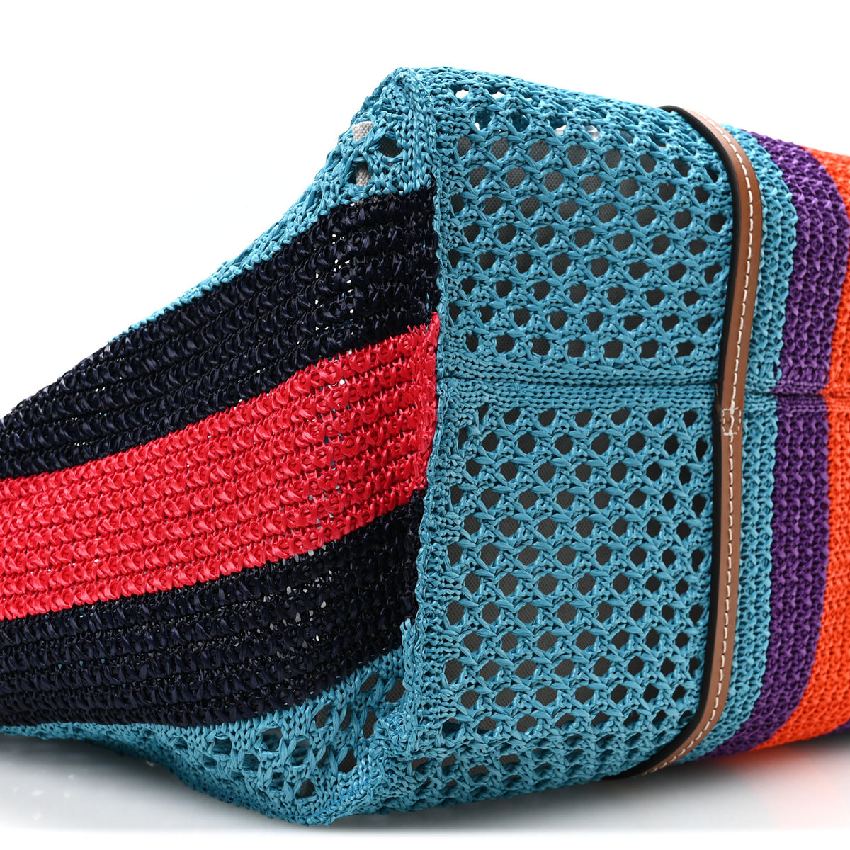 Raffia Web Woven Interlocking G Tote Blue Multicolor