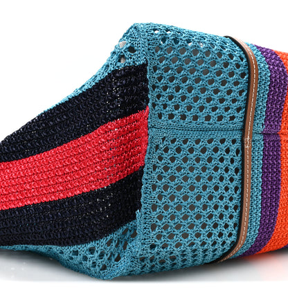 Gucci Raffia Web Woven Interlocking G Tote Blue Multicolor 9 of 10