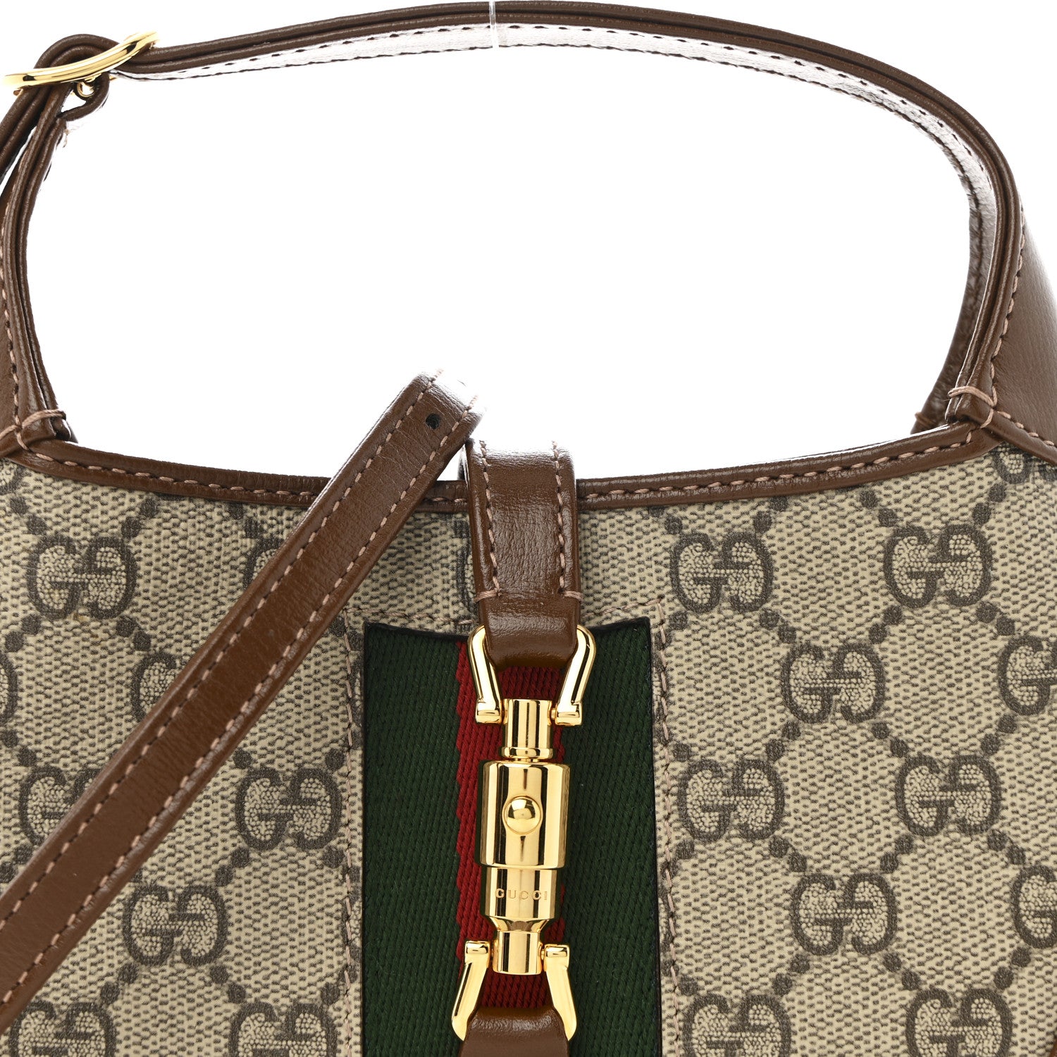 Gucci GG Supreme Monogram Azalea Calfskin Web Mini Jackie 1961 Hobo Beige Ebony Brown Sugar 8 of 10