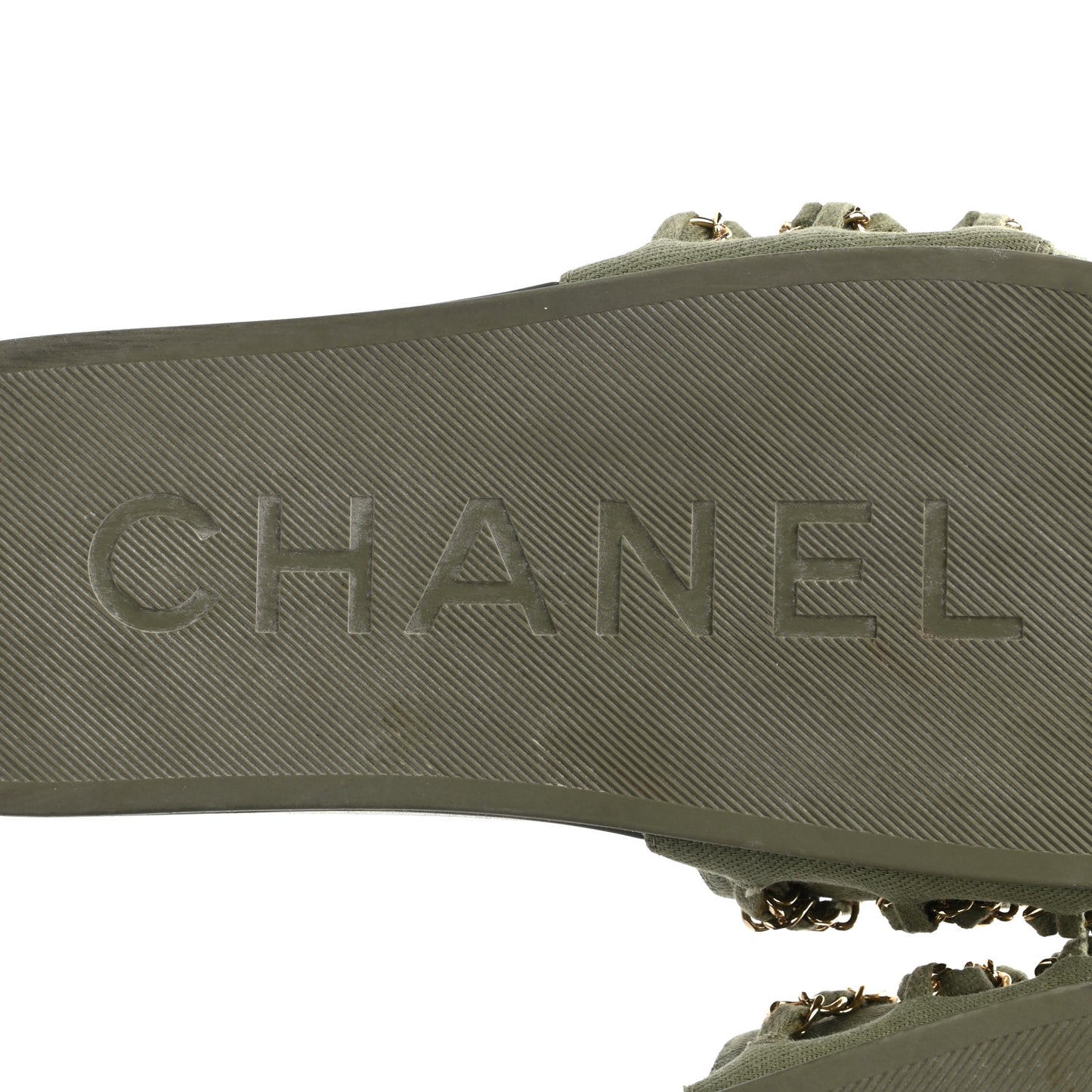 Canvas Chain Flat Sandals 39 Khaki