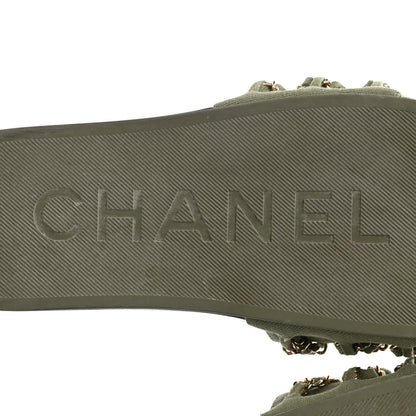 Chanel Canvas Chain Flat Sandals 39 Khaki 6 of 11