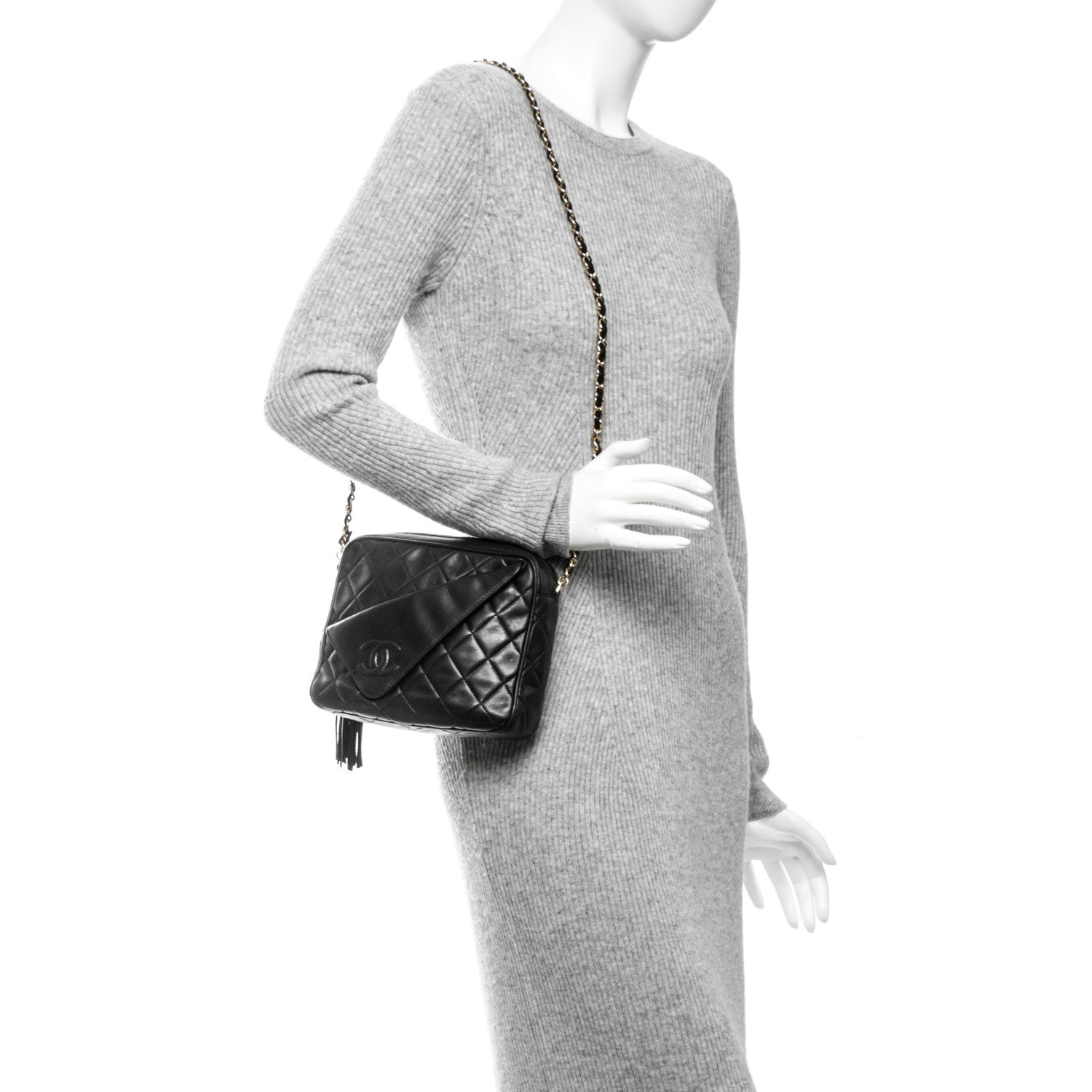 Chanel Lambskin Quilted Tassel Camera Case Black 2 of 9
