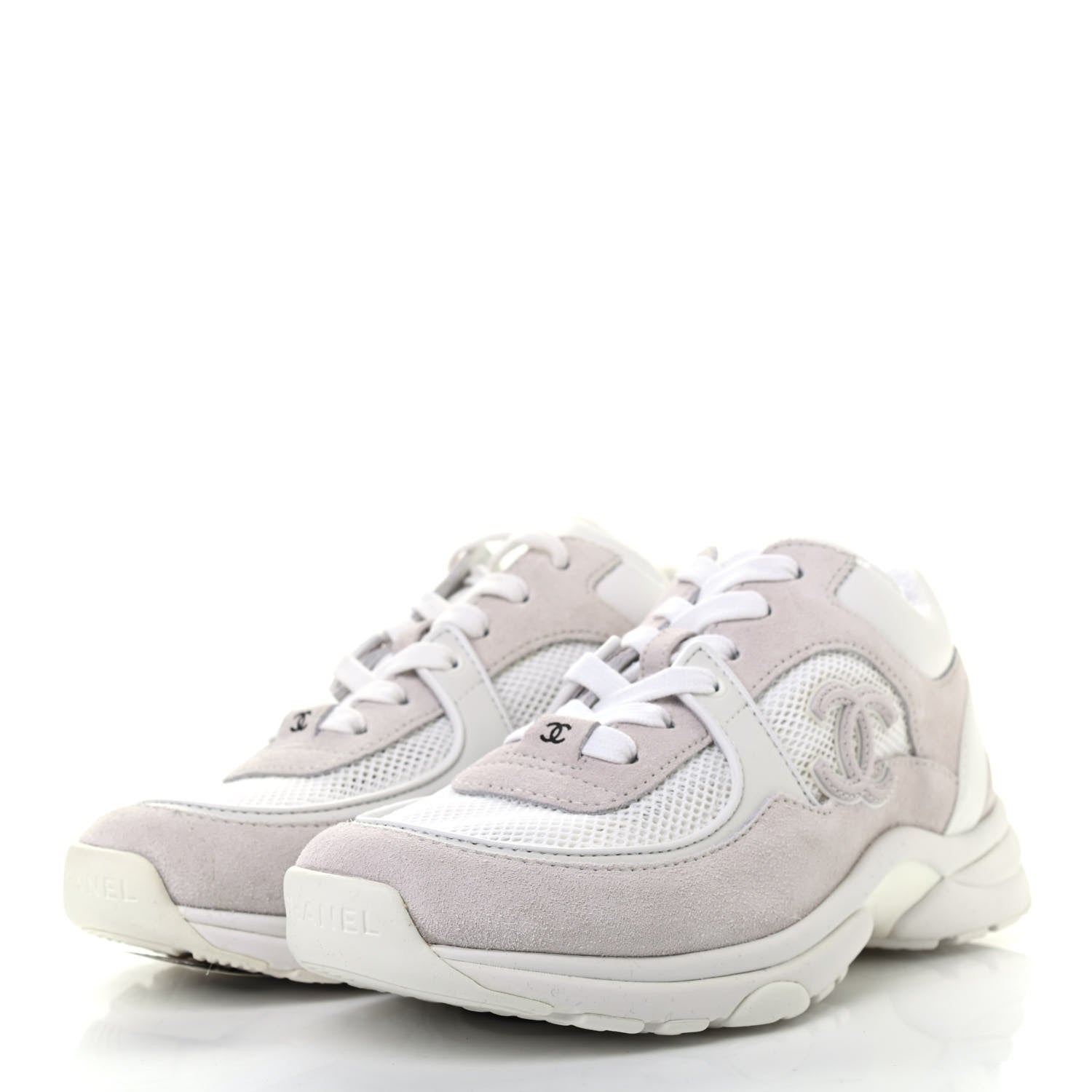 Chanel Suede Calfskin CC Sneakers 37 White Grey 2 of 9