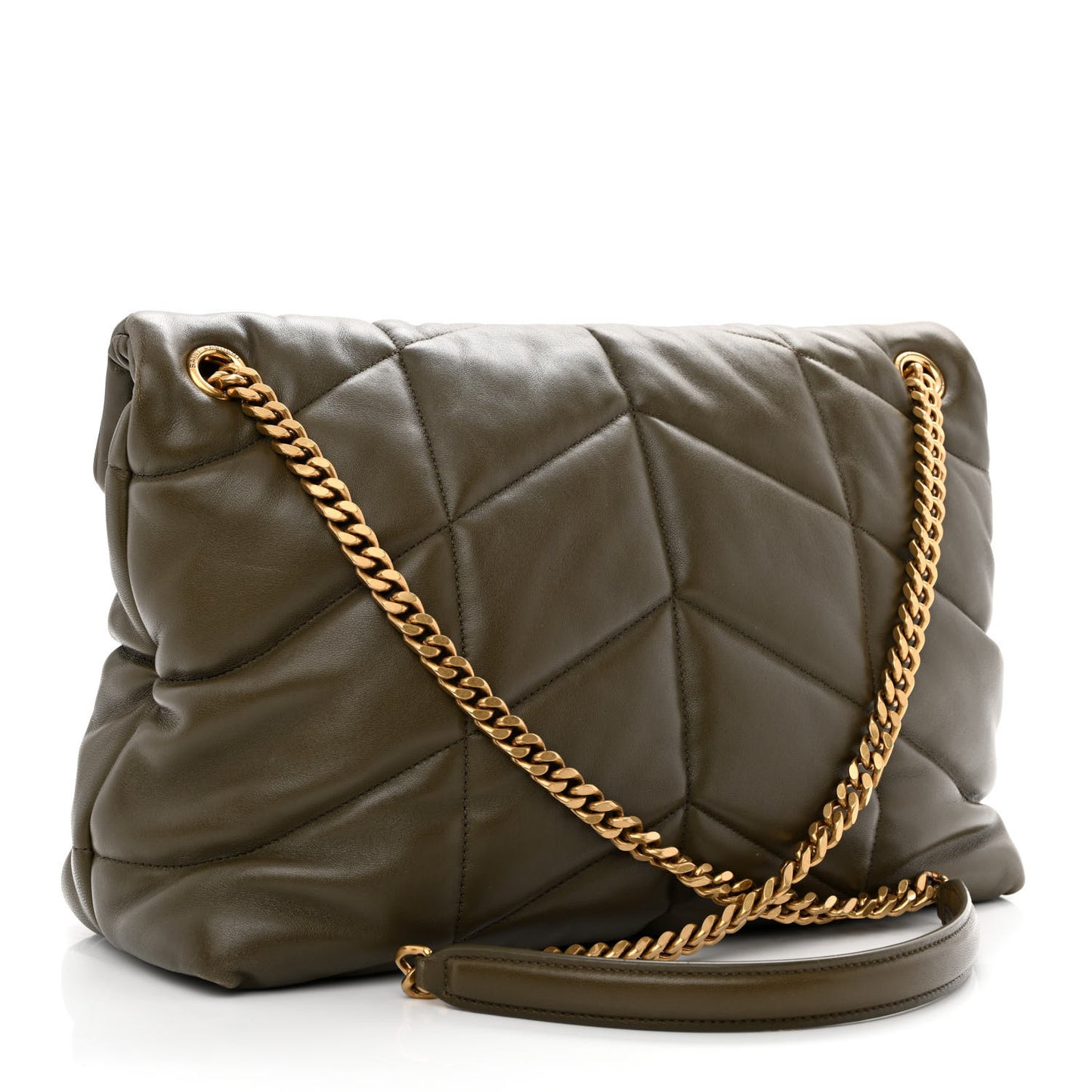 Lambskin Quilted Medium Loulou Puffer Monogram Chain Satchel Seaweed