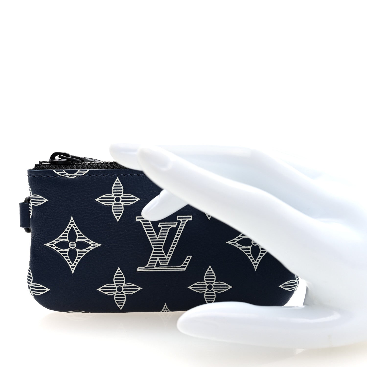 Louis Vuitton Calfskin Monogram Shadow Trio Messenger Key Pouch Ink Blue White 2 of 5