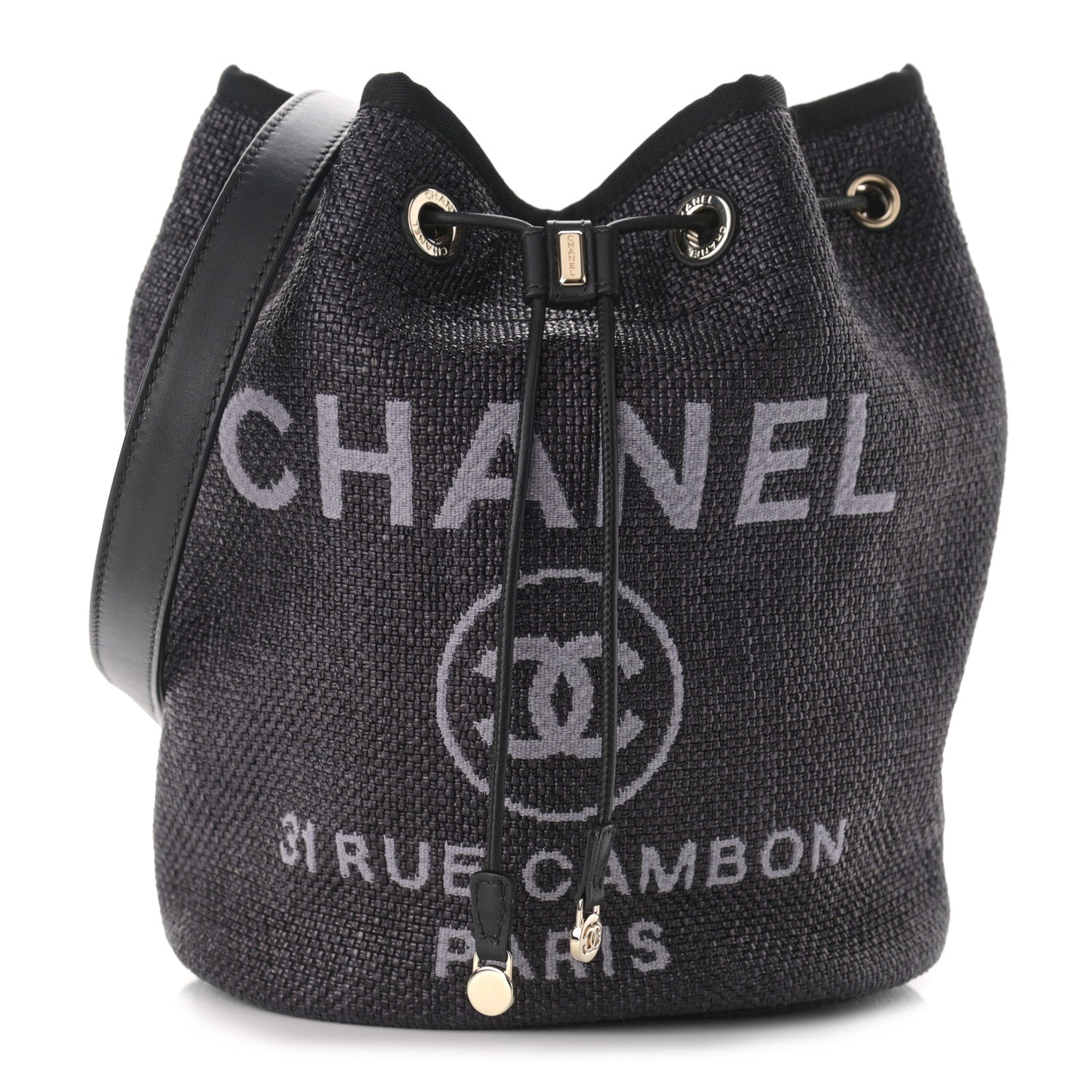 Chanel Mixed Fibers Deauville Drawstring Bag Black 1 of 10