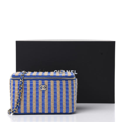 Chanel Raffia Jute Striped Small Vanity Case With Chain Blue Beige 11 of 11