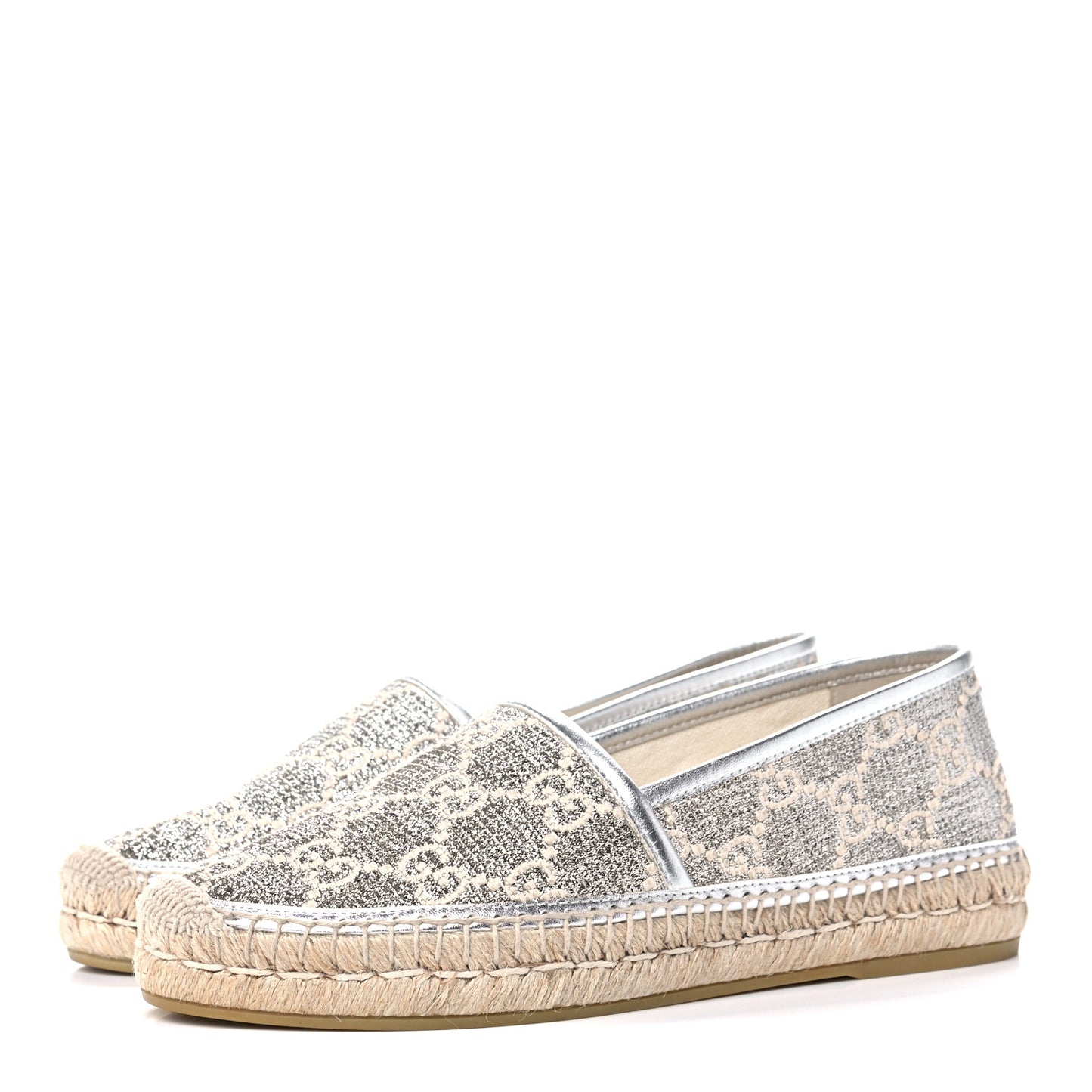 Lame Nappa GG Monogram Espadrilles 37 Silver Beige