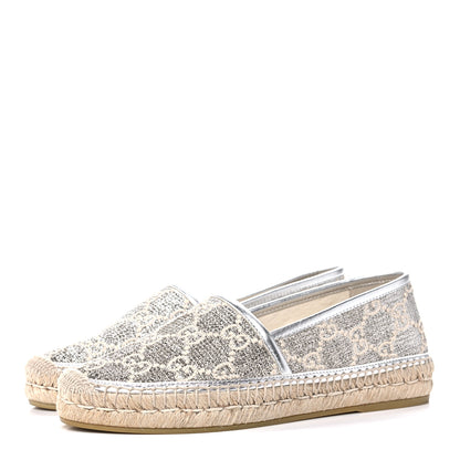 Gucci Lame Nappa GG Monogram Espadrilles 37 Silver Beige 3 of 9