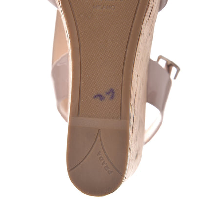 Prada Vernice Crisscross Platform 100mm Wedge Sandals 38.5 Cipria 12 of 13