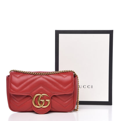 Gucci Calfskin Matelasse Super Mini GG Marmont Shoulder Bag Hibiscus Red 8 of 8