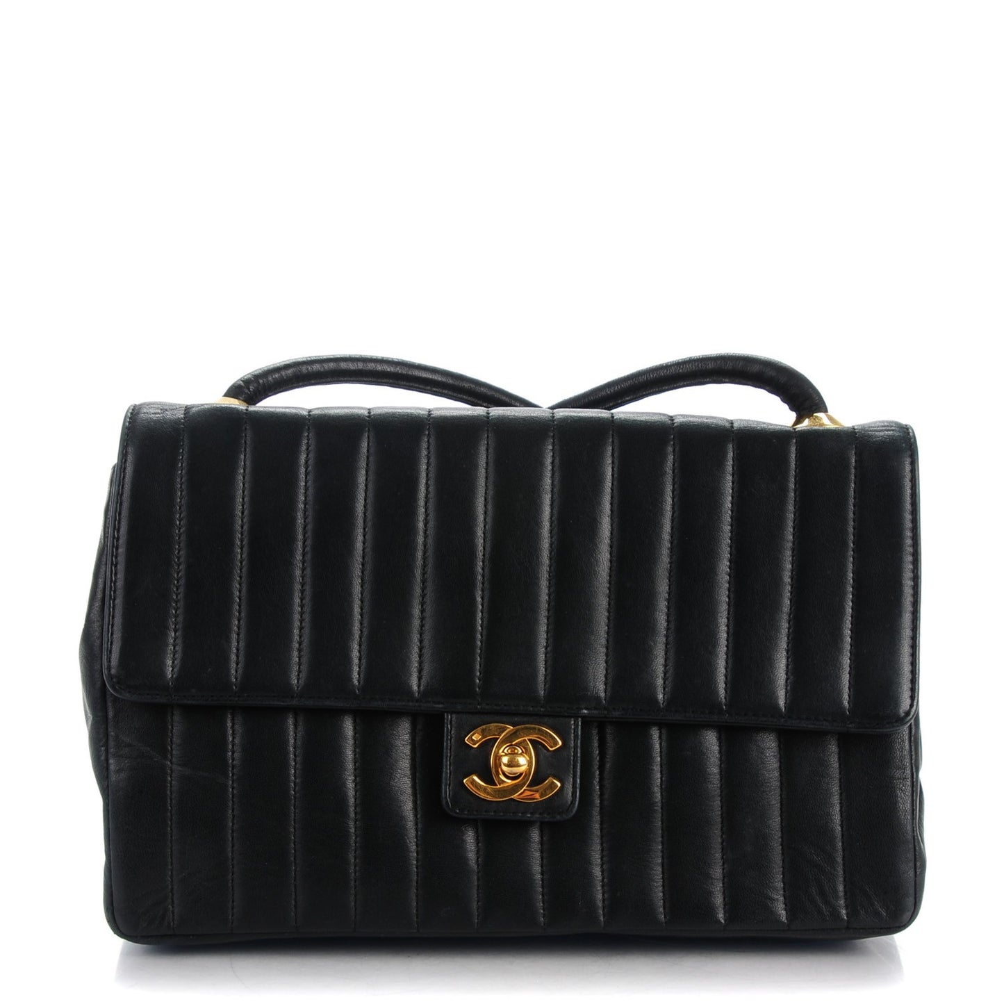 Lambskin Vertical Quilt Small Flap Black