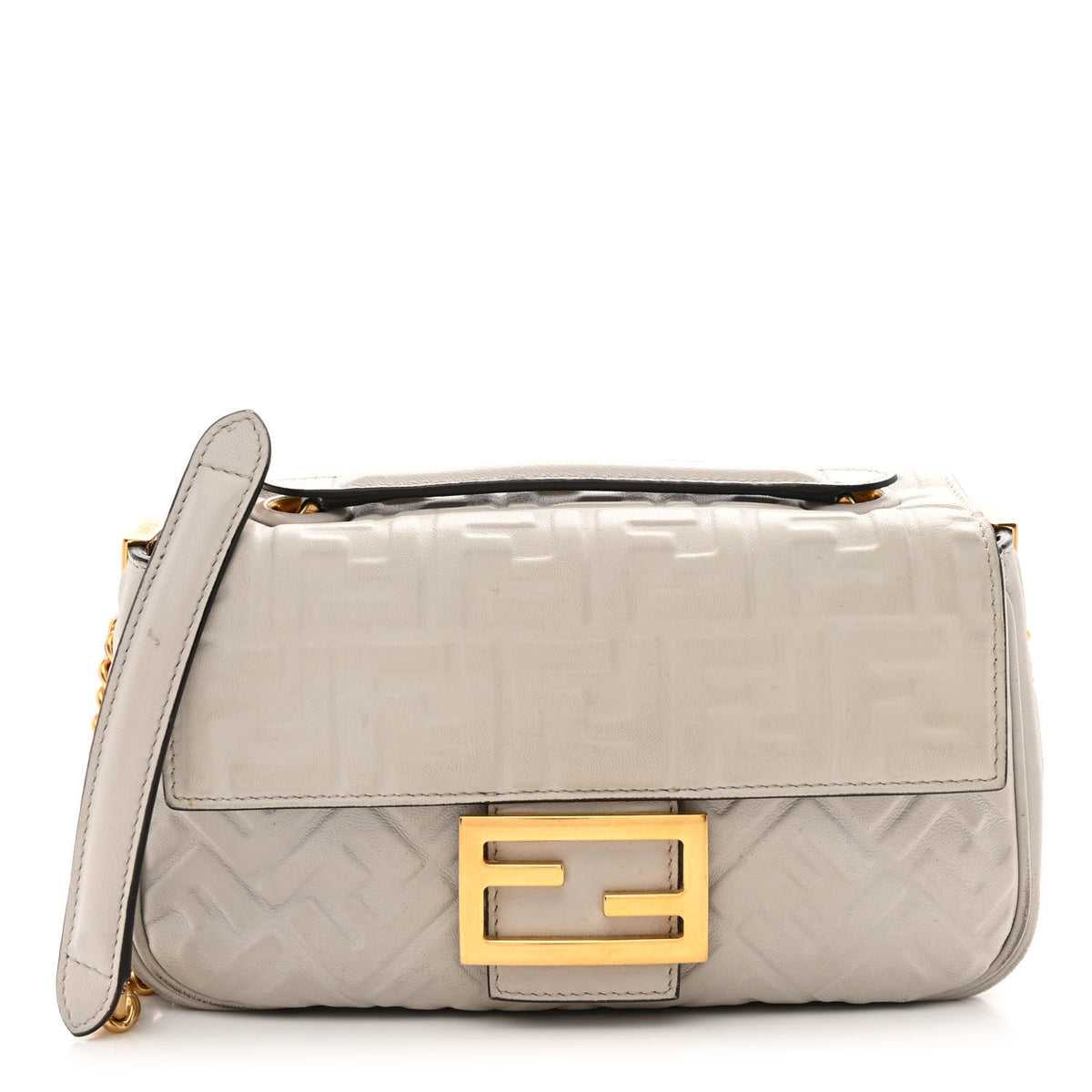 Nappa Small FF Embossed Midi Chain Baguette Ghiaia