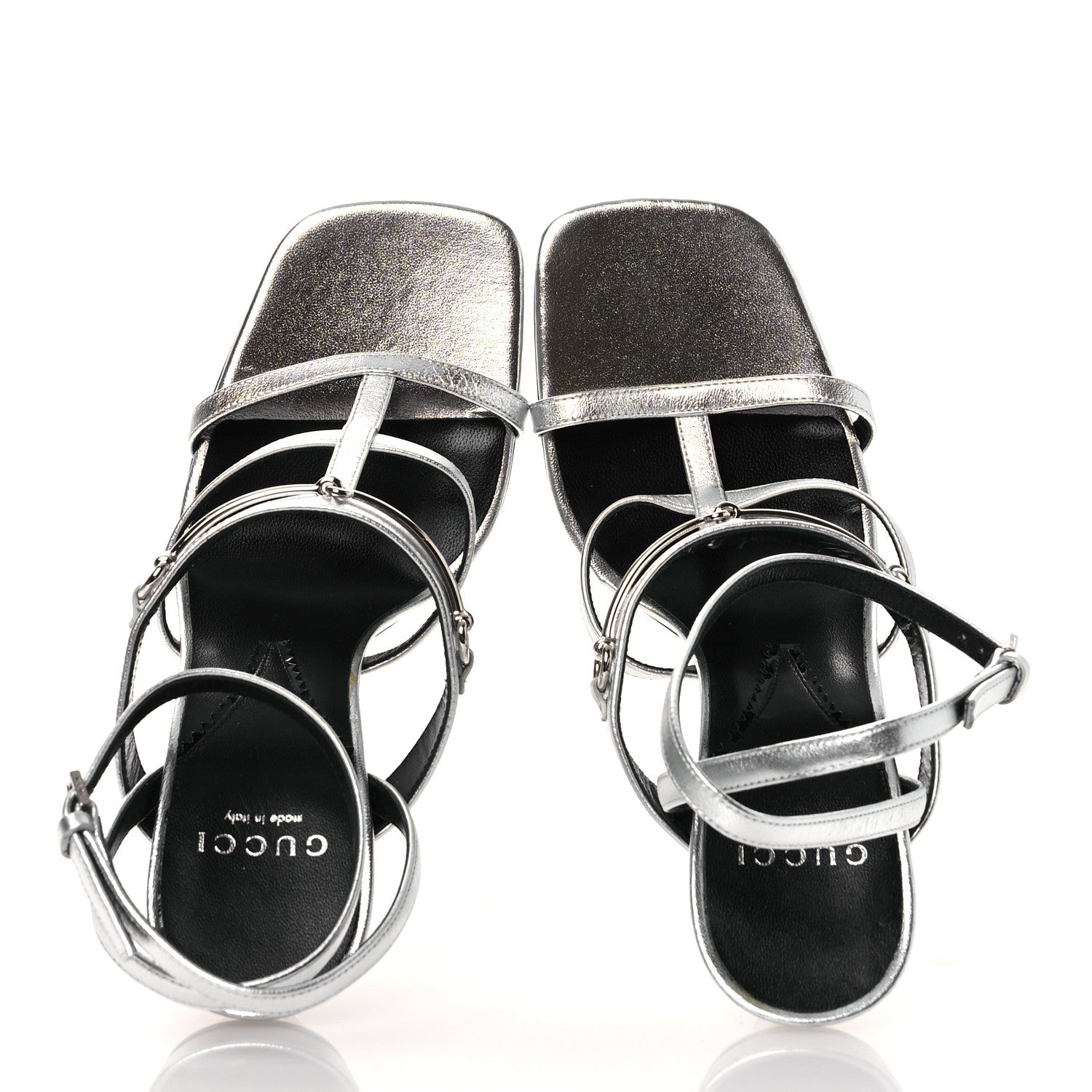 Gucci Nappa Silk High Heel Sandals 37.5 Argento 2 of 10