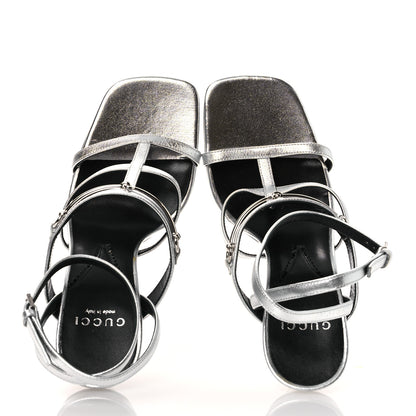 Gucci Nappa Silk High Heel Sandals 37.5 Argento 2 of 10