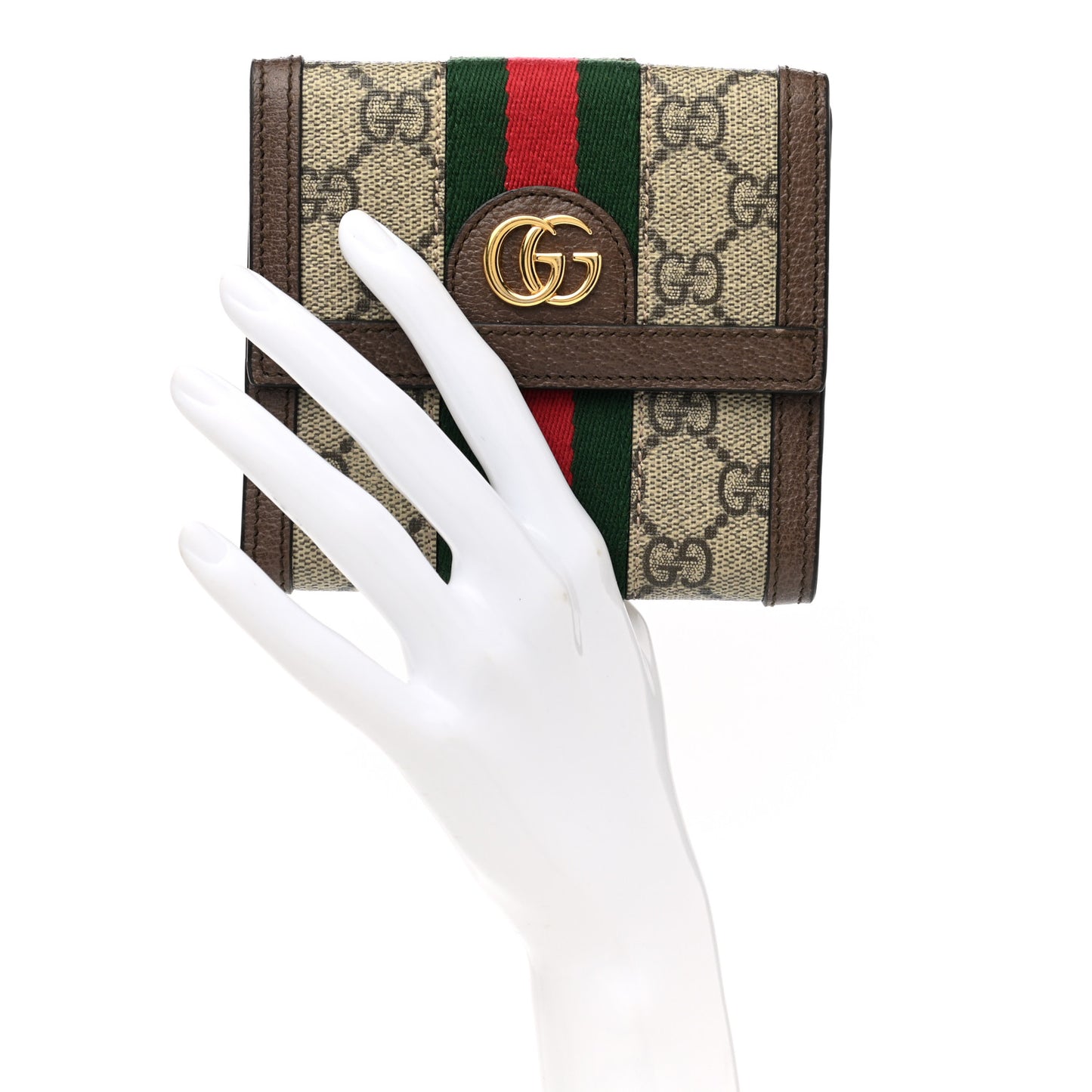 GG Supreme Monogram Web Ophidia French Flap Wallet Beige New Acero