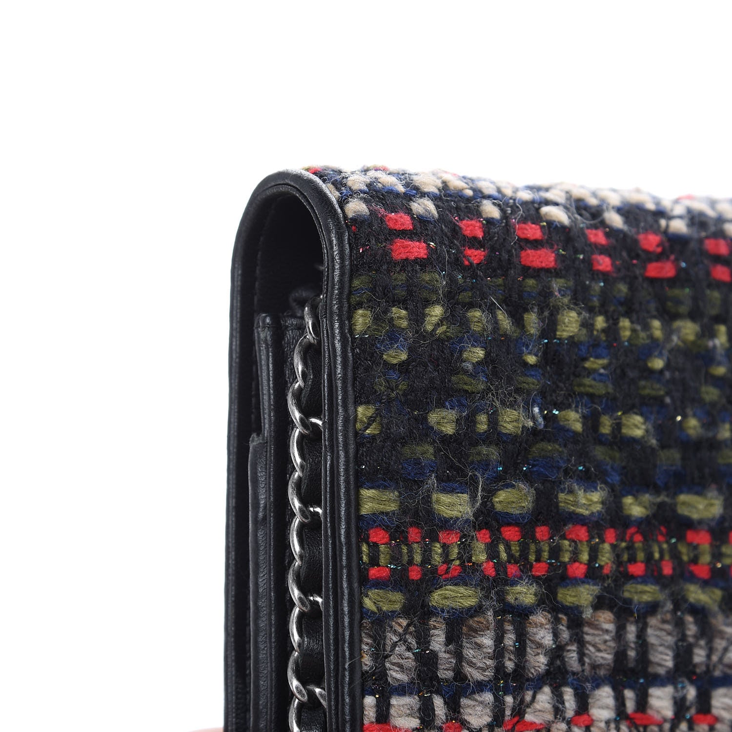 Chanel Tweed Wallet On Chain WOC Green Red Beige Black 9 of 16