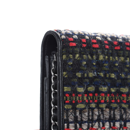 Chanel Tweed Wallet On Chain WOC Green Red Beige Black 9 of 16