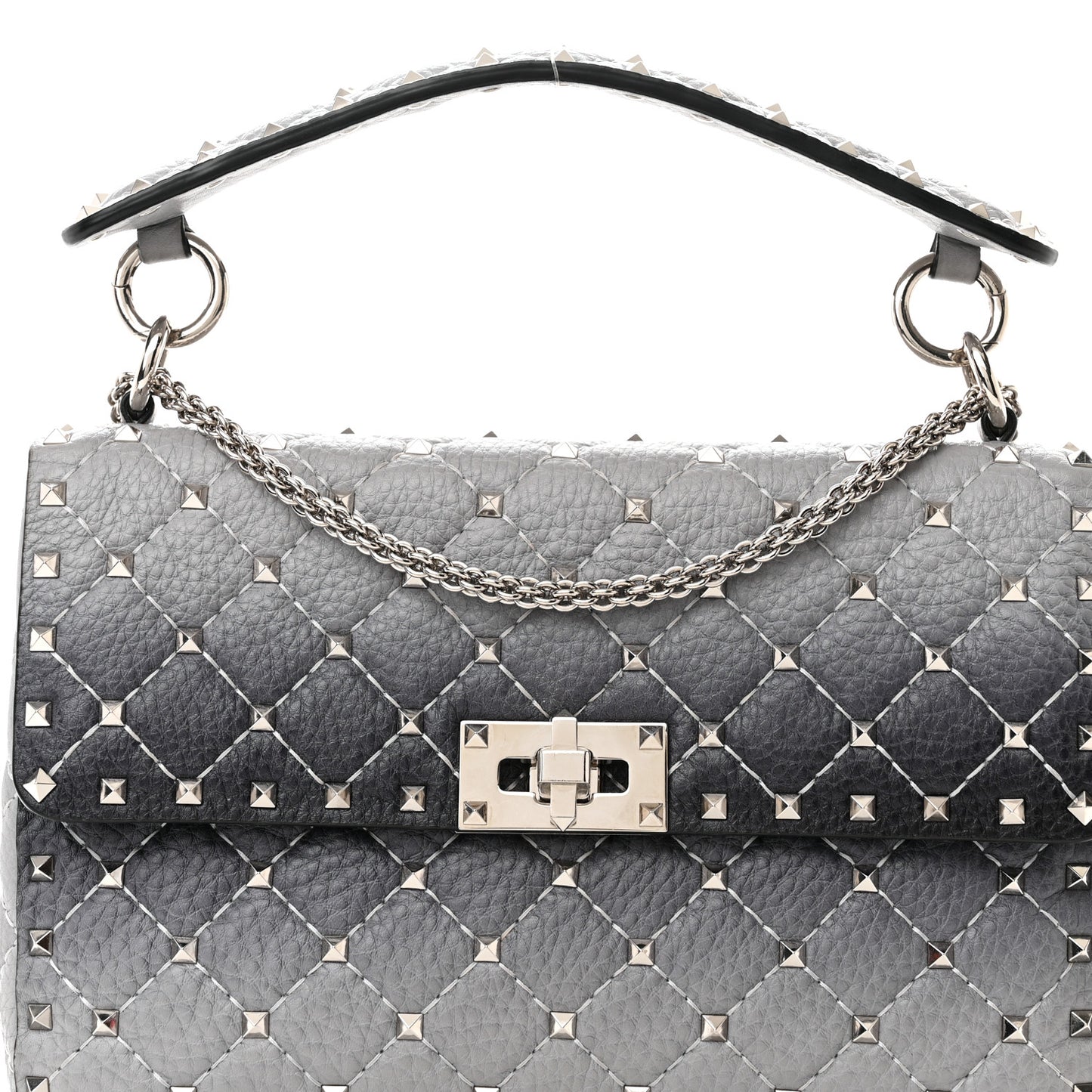 Grained Calfskin Ombre Medium Rockstud Spike Shoulder Bag Grey