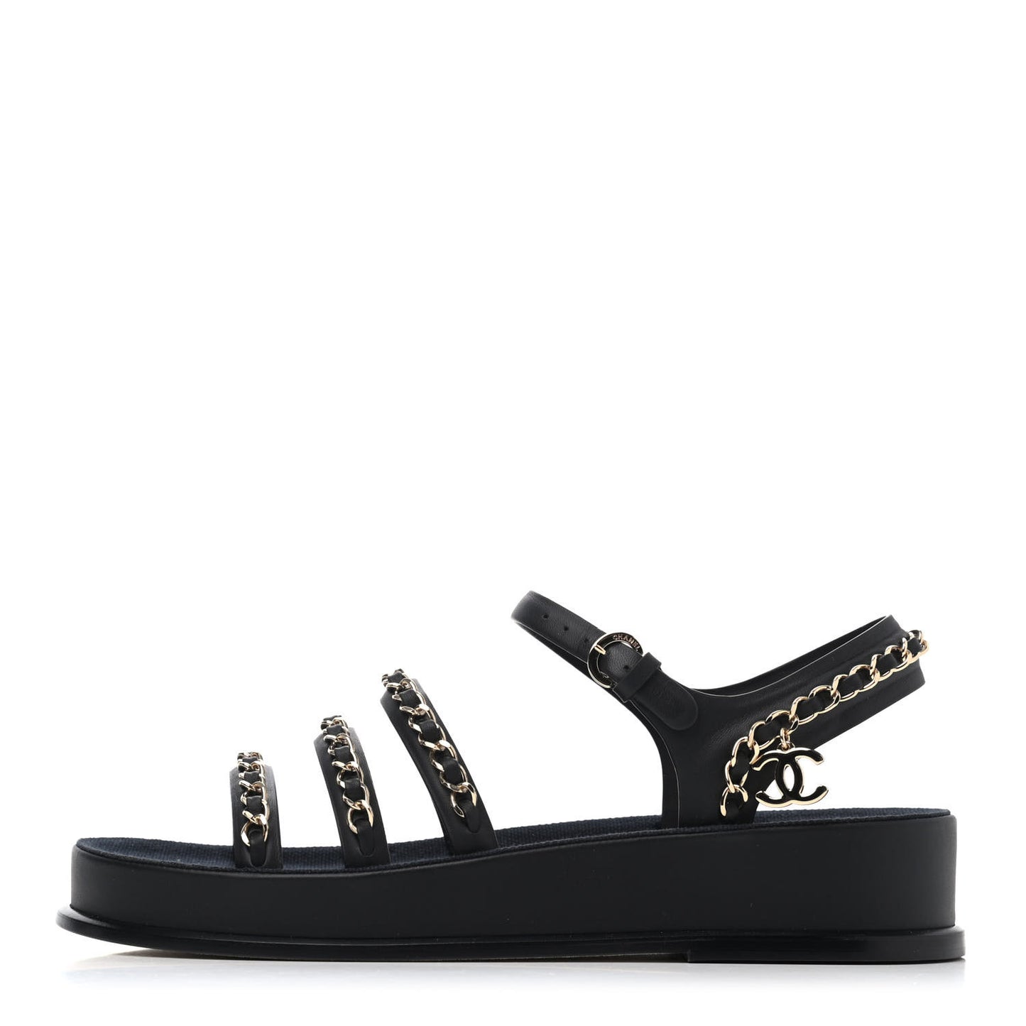Calfskin Chain Platform Sandals 37 Navy