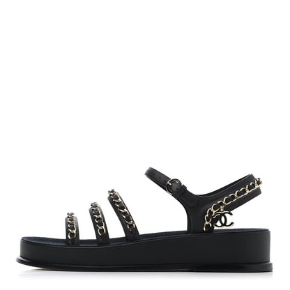 Chanel Calfskin Chain Platform Sandals 37 Navy 1 of 4