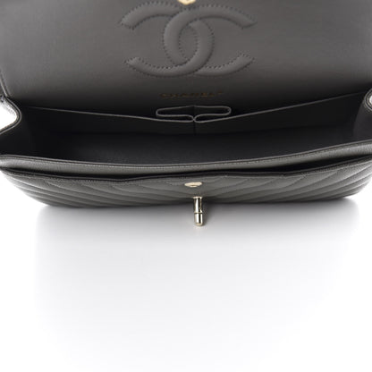 Chanel Caviar Chevron Quilted Medium Double Flap Dark Grey 5 of 11