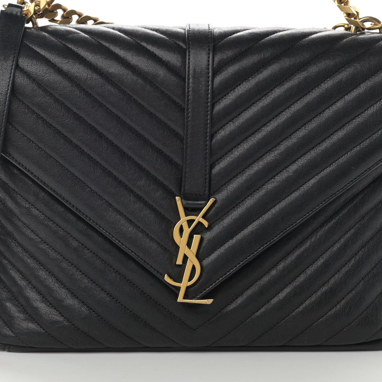 Sheepskin Matelasse Chevron Monogram Large College Satchel Black