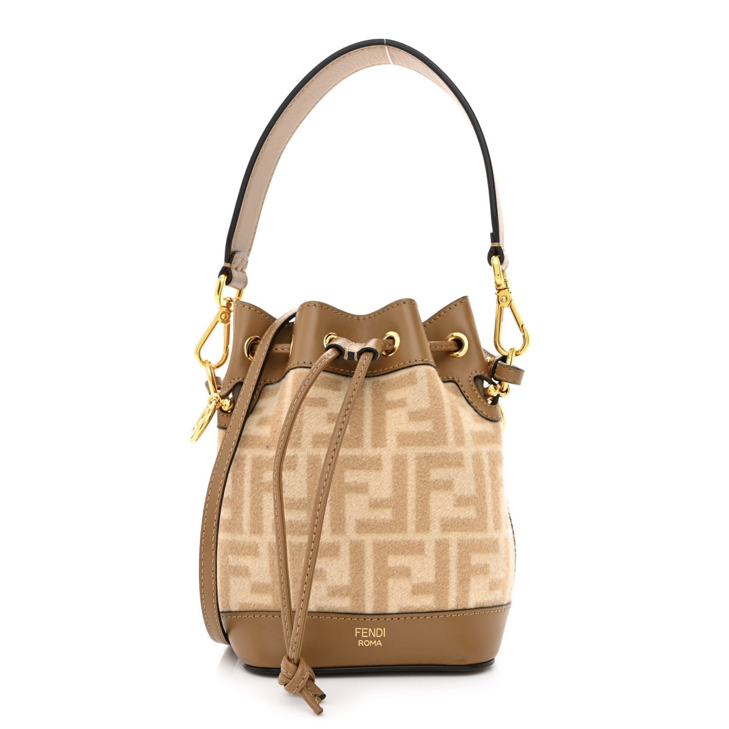 Wool Vitello King FF 1974 Mini Mon Tresor Bucket Bag Beige Cammello Sand