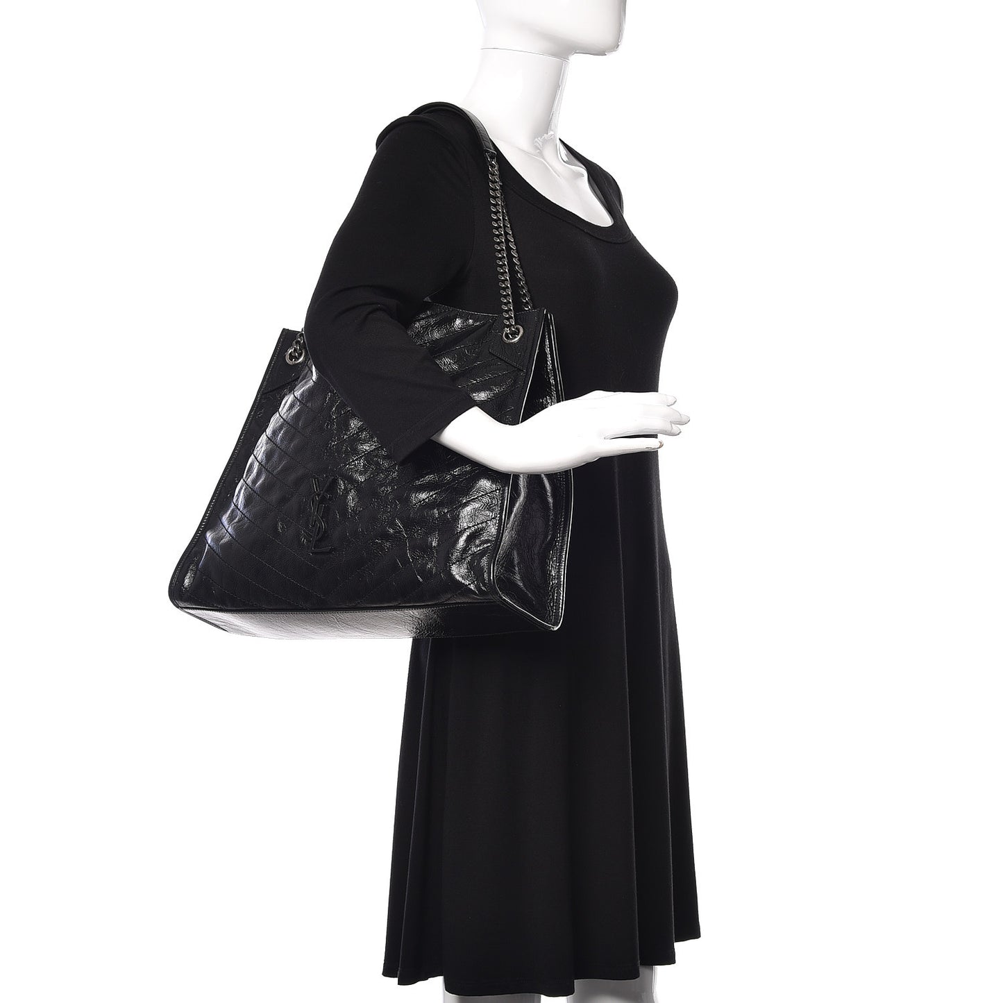 Crinkled Calfskin Matelasse Monogram Niki Shoulder Bag Black