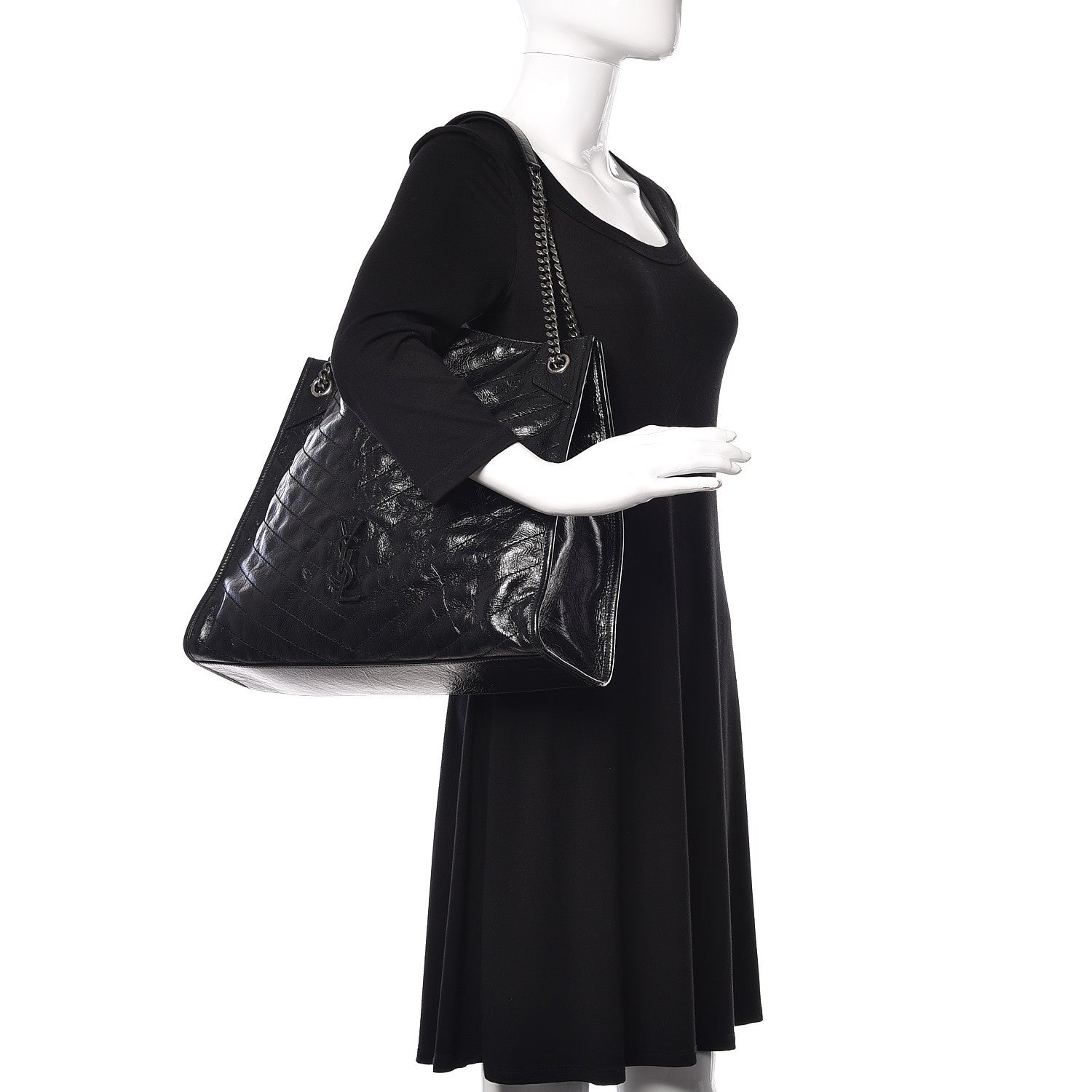 Saint Laurent Crinkled Calfskin Matelasse Monogram Niki Shoulder Bag Black 2 of 9