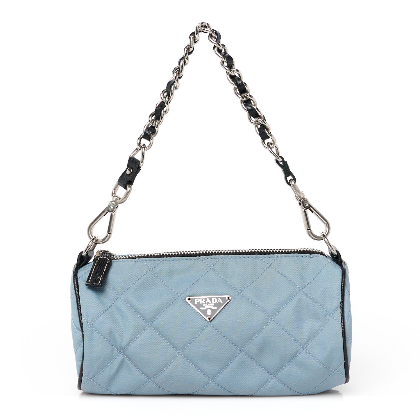 Tessuto Nylon Saffiano Impunturato Quilted Barrel Pochette Blue