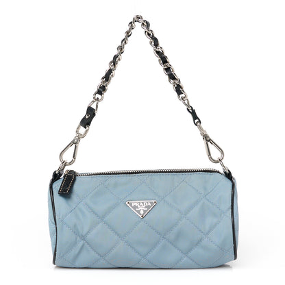 Prada Tessuto Nylon Saffiano Impunturato Quilted Barrel Pochette Blue 1 of 10
