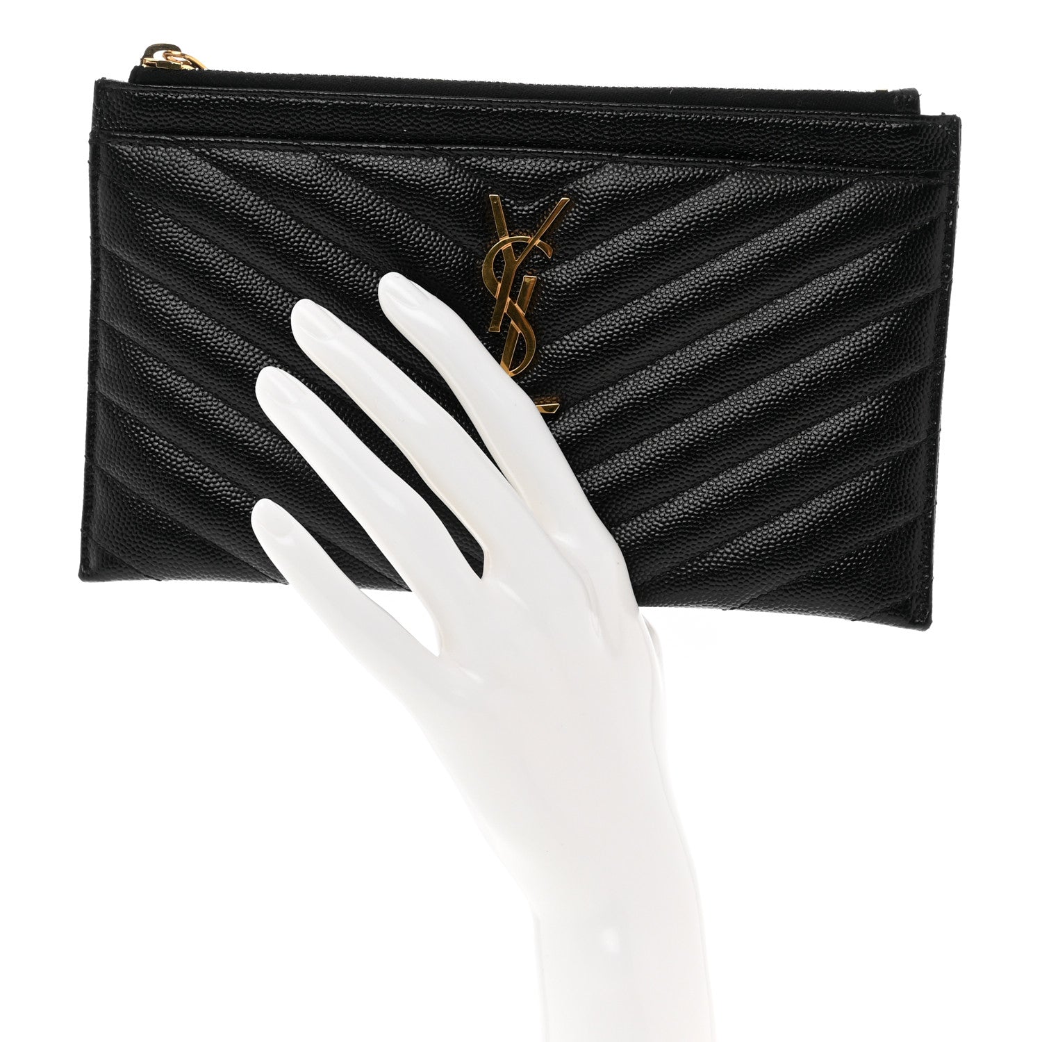 Saint Laurent Grain De Poudre Chevron Monogram Bill Pouch Black 2 of 6