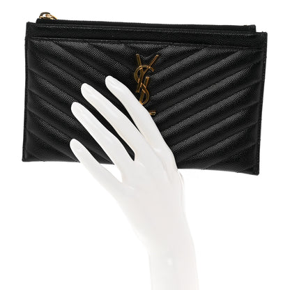 Saint Laurent Grain De Poudre Chevron Monogram Bill Pouch Black 2 of 6